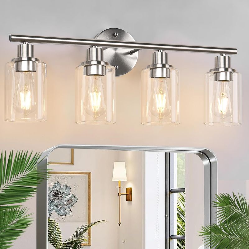 Photo 1 of (SIMILAR TO STOCK PHOTO) Unicozin 4 Light Vanity Lights, Bathroom Light Fixtures Over Mirror, Matt Nickel Wall Sconce Light with Clear Glass, Wall Light for Living Room, Bedroom, Hallway, E26 Base (Bulbs Not Included) 4 Light Matt Nickel