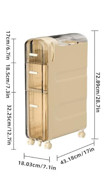 Photo 1 of (SET OF 1) 3-Tiers Narrow Slim Bathroom Storage Cabinet, Freestanding Rolling Waterproof Organizer with Drawers and Handles for Small Space Laundry Gap Toilet Paper Holder, 28.7''x7.1''x17'' Cream
