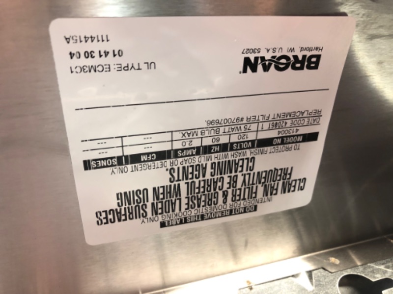 Photo 5 of ***USED - MISSING NUMEROUS PARTS - SEE PICTURES - UNABLE TO TEST***
Broan-NuTone 413004 Non-Ducted Ductless Range Hood with Lights Exhaust Fan for Under Cabinet, 30-Inch, Stainless Steel 30-Inch Stainless Steel Hood