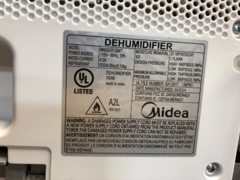 Photo 2 of Midea 1,500 Sq. Ft. Energy Star Certified Dehumidifier With Reusable Air Filter 22 Pint 2019 DOE (Previously 30 Pint) - Ideal For Basements, Large & Medium Sized Rooms, And Bathrooms (White) Standard 1,500 Sq. Ft.