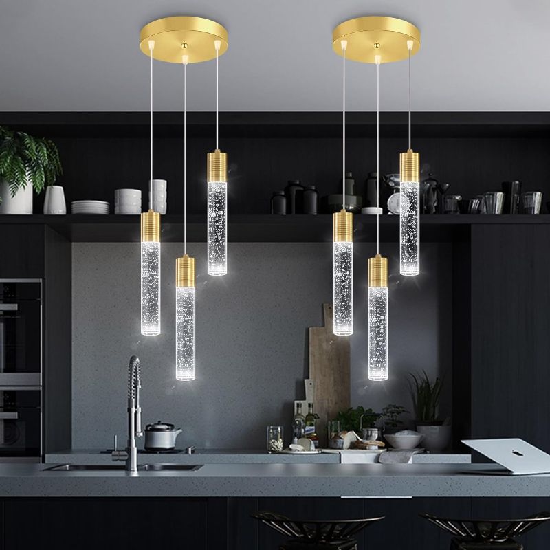 Photo 1 of 3-Lights Pendant Lights Modern LED Kitchen Island Light Bubble Pendant Light Pendant Lighting for Kitchen Island Dining Room Ceiling Hanging Lights Bedroom Mini Pendent Spot Lights
