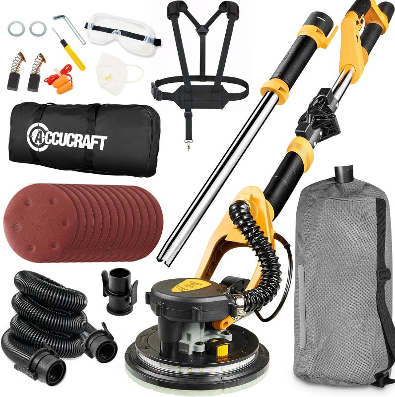 Photo 1 of [Upgraded Version] Electric Drywall Sander with Vacuum, 800W, Auto Dust Absorption Dust-free Design, 6 Variable Speed 500-1800RPM, 26' Power Cord, LED Light, Labor-saving Straps, for Popcorn Ceiling
