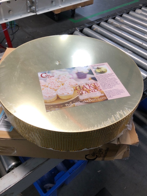 Photo 2 of **MINOR DAMAGE** 16" Cake Stand - Cakebon Gold Cake Stands, Sturdy Lightweight Polystyrene Foam Wedding Cake Stand with Faux Rhinestones for Cakes and Pastries - Cake Stands for Party *small puncture to top of stand - see photos
