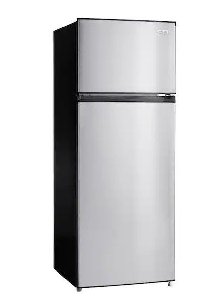 Photo 1 of **MINOR DAMAGE** Vissani 7.1 cu. ft. Top Freezer Refrigerator in Stainless Steel Look *Scratches to exterior, inside is clean*
