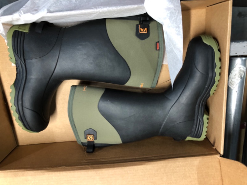 Photo 2 of HISEA Rubber Rain Boots for Men Insulated Hunting Boots Waterproof Neoprene Work Boot for Farming Fishing 10 Green