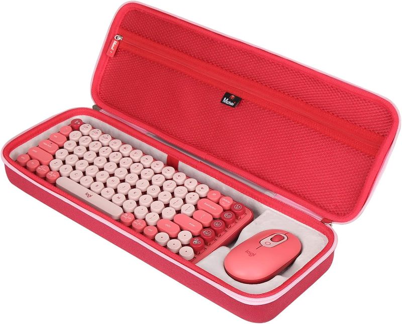 Photo 1 of **CASE ONLY** Mchoi Shockproof Carrying Case for Logitech POP Keys Mechanical Wireless Keyboard with Customizable Emoji Keys, Pink, Case Only
