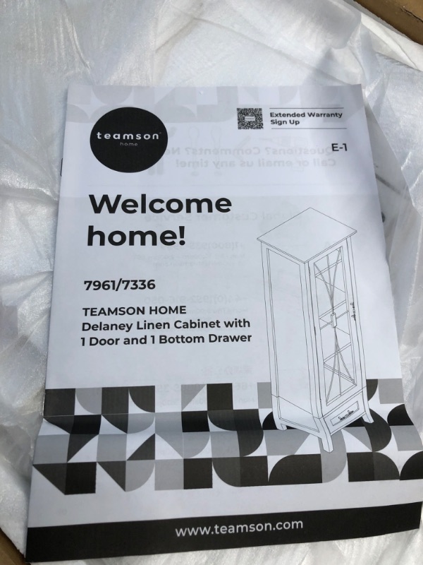 Photo 4 of ***USED - LIKELY MISSING PARTS - UNABLE TO VERIFY FUNCTIONALITY***
Teamson Home Delaney Linen Tower Tall Narrow Skinny Bathroom Storage Space Saver with 1 Glass Panel Door 3 Adjustable Shelves 1 Drawer, White, 13.5"D x 17"W x 48.5"H