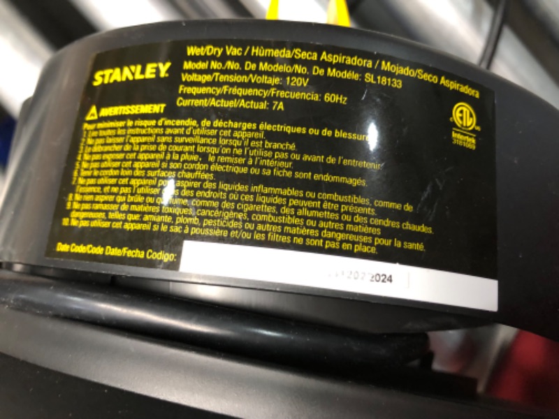 Photo 6 of ***NONREFUNDABLE - NOT FUNCTIONAL - FOR PARTS ONLY - SEE COMMENTS***
Stanley SL18129 Wet/Dry Vacuum, 4 Gallon, 4 Peak HP, Stainless Steel Tank with Top Handle, 3-in-1 Shop Vacuum Cleaner with Blower for Home, Garage, Car, Workshop, Pet Hair, Silver+Yellow