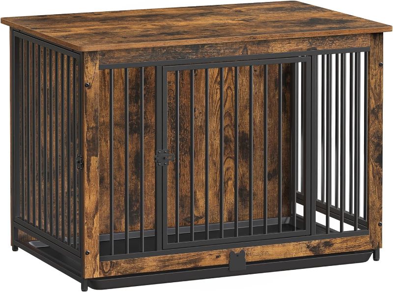 Photo 1 of **MINOR DAMAGE** Feandrea Dog Crate Furniture, 38 Inches Dog Kennel for Dogs up to 70 lb, with Removable Tray, Heavy-Duty Dog Cage End Table, Double Doors Dog House, Rustic Brown UPFC013X01*minor damage to some corners, see photos*
