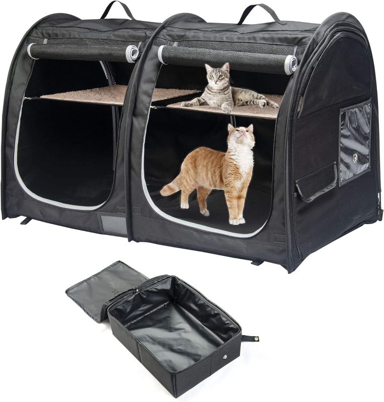 Photo 1 of ***USED - DIRTY - NO PACKAGING***
Mispace Portable Twin Compartment Show House Cat Cage/Condo - Easy to Fold & Carry Kennel - Comfy Puppy Home & Dog Travel Crate with Portable Carry Bag/Two Hammocks/Mats and Collapsible Litter Box