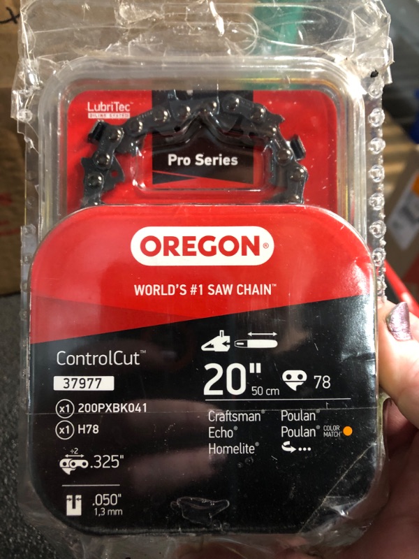 Photo 2 of [STOCK PHOTO FOR REFERENCE] READ NOTES**
Oregon Chainsaw Guide Bar & Chain Combo, ControlCut Replacement for Saw Chains, with Low Kickback Chain Set, Length 20" (50cm), 0.325" Pitch, 0.050" Gauge, 78 Drive Links (37977)