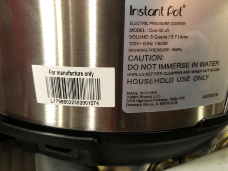 Photo 5 of (MINOR DAMAGE/ SEE NOTES) Instant Pot Duo 7-in-1 Electric Pressure Cooker, Slow Cooker, Rice Cooker, Steamer, Sauté, Yogurt Maker, Warmer & Sterilizer, Includes App With Over 800 Recipes, Stainless Steel, 6 Quart 6QT Duo Pressure Cooker