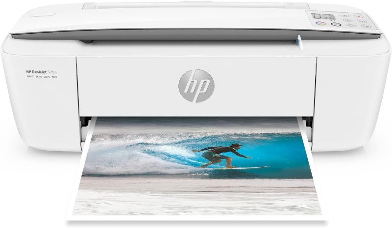 Photo 1 of HP DeskJet 3755 Compact All-in-One Wireless Printer with Wifi Mobile Printing, Instant Ink Cartridge ready - Black/Color Combo Printer - Stone Accent (J9V91A) (Renewed)