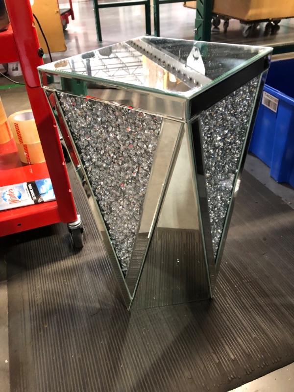 Photo 5 of ***DAMAGED - CRACKED IN NUMEROUS PLACES - SEE PICTURES***
Silver Mirrored End Table, Crystal Inlay Side Table Accent Table, Small Mirrored Coffee Table for Living Room, Bedroom, Corner, 22" H Glam