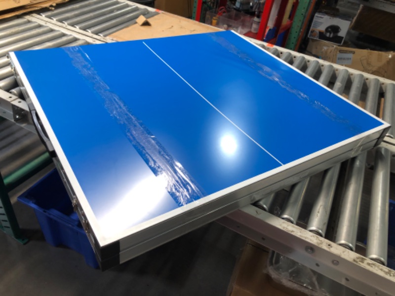 Photo 1 of ***DAMAGED - DENTED - NO PACKAGING - MISSING PADDLES - SEE PICTURES***
PRO SPIN Midsize Ping Pong Table | Foldable | Complete Set with Premium Ping Pong Paddles & Balls | 100% Pre-Assembled | Portable Aluminum Table Tennis Table | Weatherproof Indoor/Outd