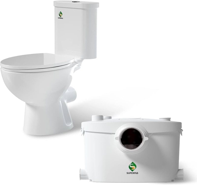 Photo 1 of *****STOCK IMAGE FOR SAMPLE*****
SUPERFLO 600W Macerator Pump Toilet Macerating Upflush Toilet System for Basement | Silent & Power Modern Toilet Bowl with Toilet Tank & Pump for Sink, Toilet & Bathtub