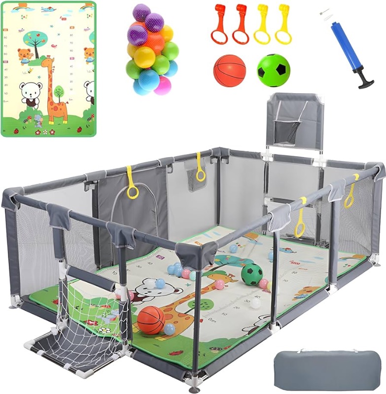 Photo 1 of ***USED - MISSING MAT AND ACCESSORIES***
Baby Playpen with Mat, Playpen for Babies and Toddlers, Large Playpen with Mat, Sport Playpen, Play Pen with Accessories, Baby Fence, PlayPen Indoor & Outdoor Activity, Sturdy Kids