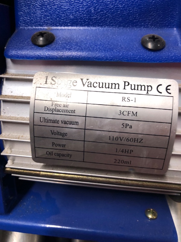 Photo 6 of ***HEAVILY USED AND DIRTY - SEE PICTURES - MISSING PARTS - UNABLE TO TEST***
VIVOHOME 110V 1/3 HP 4CFM Single Stage Rotary Vane Air Vacuum Pump and R134a AC Manifold Gauge Set Kit with Leak Detector Carry Bag for HVAC Air Conditioning Refrigeration Rechar