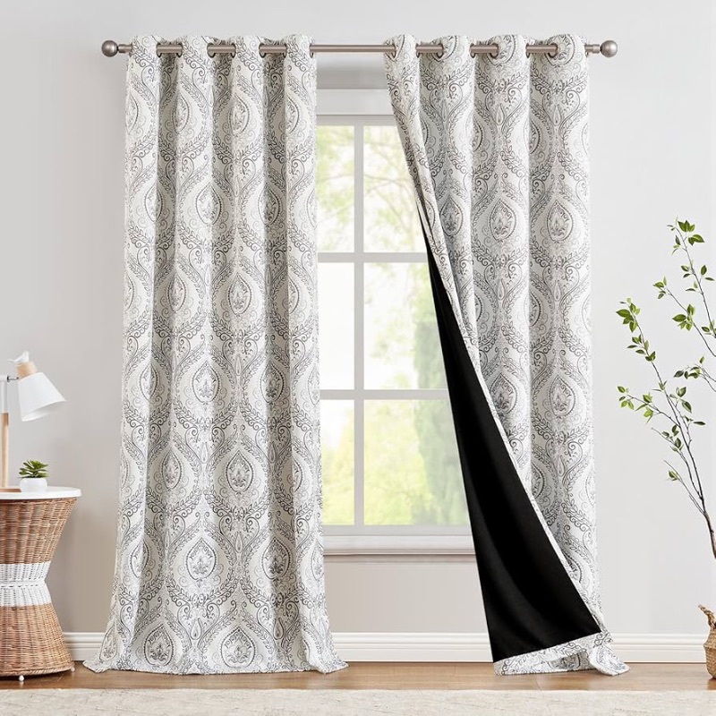 Photo 1 of ***USED - MISSING A PANEL - ONLY 1 CURTAIN INCLUDED***
jinchan 100% Blackout Curtains 108 Inch Length 2 Panels Grey Damask Medallion Window Curtains for Bedroom Extra Long Grommet Thermal Insulated Drapes for Living Room Vintage Window Treatments Set