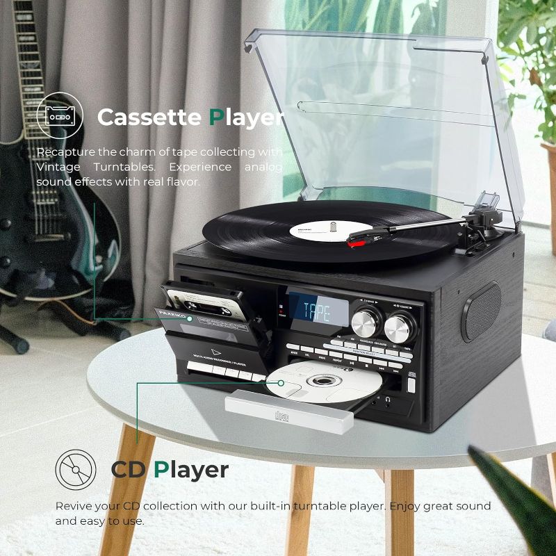 Photo 1 of ***USED***9-in-1 Vinyl Record Player 3 Speeds Vintage Bluetooth Turntable with Built-in Speakers, Vinyl Phonograph with 3.5mm Headphone Jack CD/Tape USB/SD/MMC AM/FM Radio, Black