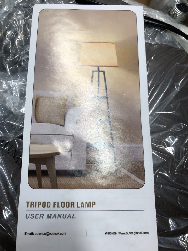 Photo 3 of **PARTS ONLY NON REFUNDABLE**READ NOTES**
OUTON Tripod Floor Lamp with Shelves, Modern Shelf Floor Lamp with 3 Color Temp. Brown