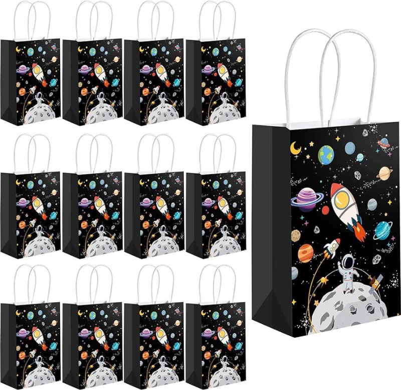 Photo 1 of 12 Pack Outer Space Gift Bags Kids Treat Bags with Handles