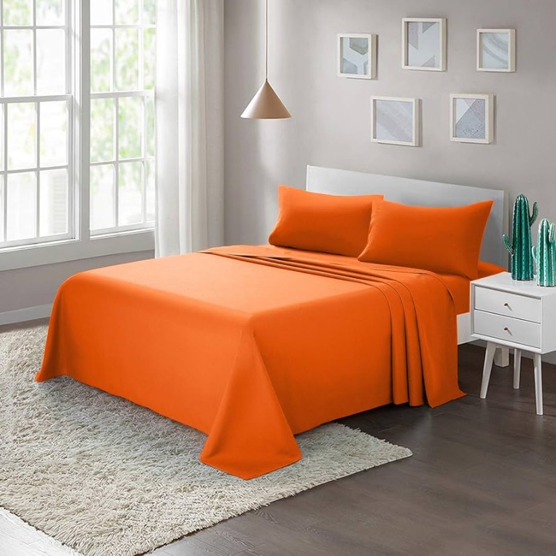 Photo 1 of ARTALL Bed Sheet Set 3-Piece with Deep Pocket Brushed Microfiber 1800 Bedding - Twin, Orange