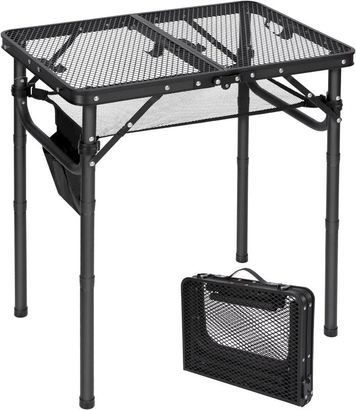 Photo 1 of **USED READ NOTES**REDCAMP Small Folding Grill Table for Outside, 3 Heights Adjustable Lightweight Portable Metal Aluminum Outdoor Grill Table for Camping Picnic Cooking BBQ, Black 24x16 inches
