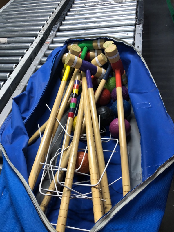 Photo 2 of (PARTS ONLY/ NO RETURNS OR REFUNDS) Croquet Party Set for 8 Players - Made of Long-Lasting Pine Wood, Family Fun for Backyards, Camping and More, Comes with Colorful Mallets, PE Balls, Wickets, Stakes, and Carrying Bag