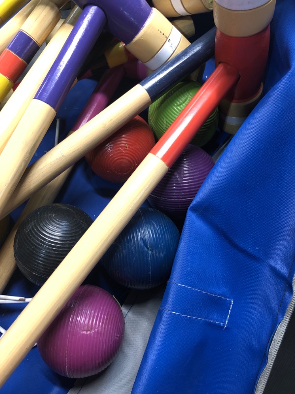 Photo 3 of (PARTS ONLY/ NO RETURNS OR REFUNDS) Croquet Party Set for 8 Players - Made of Long-Lasting Pine Wood, Family Fun for Backyards, Camping and More, Comes with Colorful Mallets, PE Balls, Wickets, Stakes, and Carrying Bag