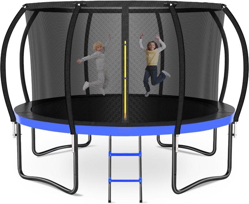 Photo 1 of (NON-REFUNDABLE) 14FT Outdoor Trampoline for Kids & Adults, Recreational Trampoline w/Ladder & Safety Net, Heavy Duty Backyard Metal Trampoline, 400/450LBS Round Pumpkin Trampoline, ASTM Approved Black(with Sprinkler+Hoop+Stakes) 14 ft