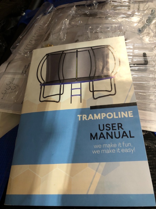 Photo 4 of (NON-REFUNDABLE) 14FT Outdoor Trampoline for Kids & Adults, Recreational Trampoline w/Ladder & Safety Net, Heavy Duty Backyard Metal Trampoline, 400/450LBS Round Pumpkin Trampoline, ASTM Approved Black(with Sprinkler+Hoop+Stakes) 14 ft