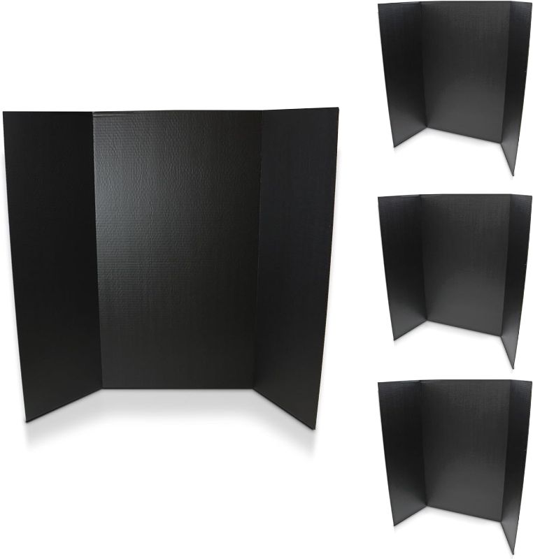 Photo 1 of Kosiz 6 Pcs Tri Fold Presentation Board Portable Trifold Display Exhibition Board Corrugated Lightweight Poster Board for School Business Presentations Projects Memorial Photo (Black, 24 x 36'') 24 x 36'' Black