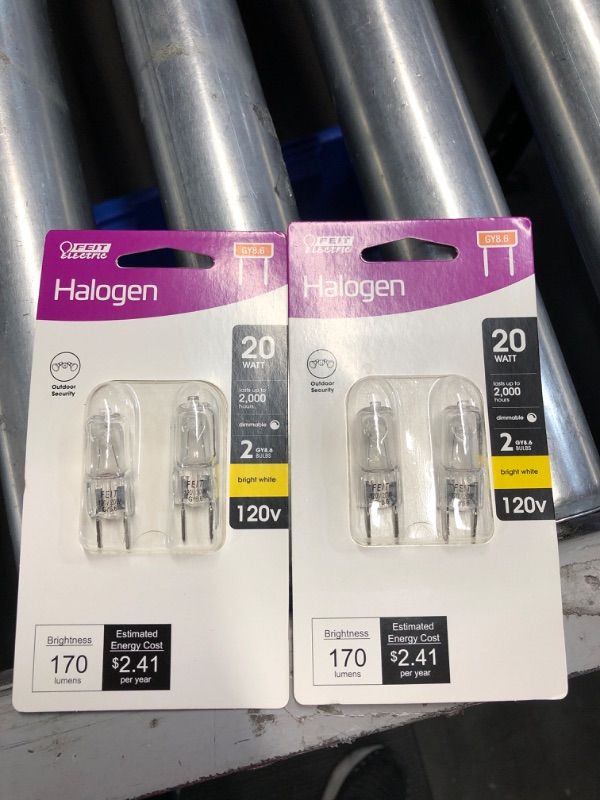 Photo 2 of ***NON-REFUNDABLE 2-PACK BUNDLE***
20-Watt T4 Dimmable GY8.6 Halogen 2700K (2-Pack) Bright White BI-Pin Base Light Bulb