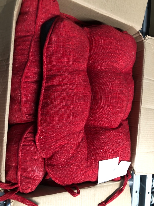 Photo 2 of *****STOCK IMAGE FOR SAMPLE*****
2 - downluxe Indoor Chair Cushions for Dining Chairs, Tufted Overstuffed Textured Memory Foam Kitchen Chair Pads with Ties and Non-Slip Backing, 15.5" x 15.5" x 4", Red, 2 pack 