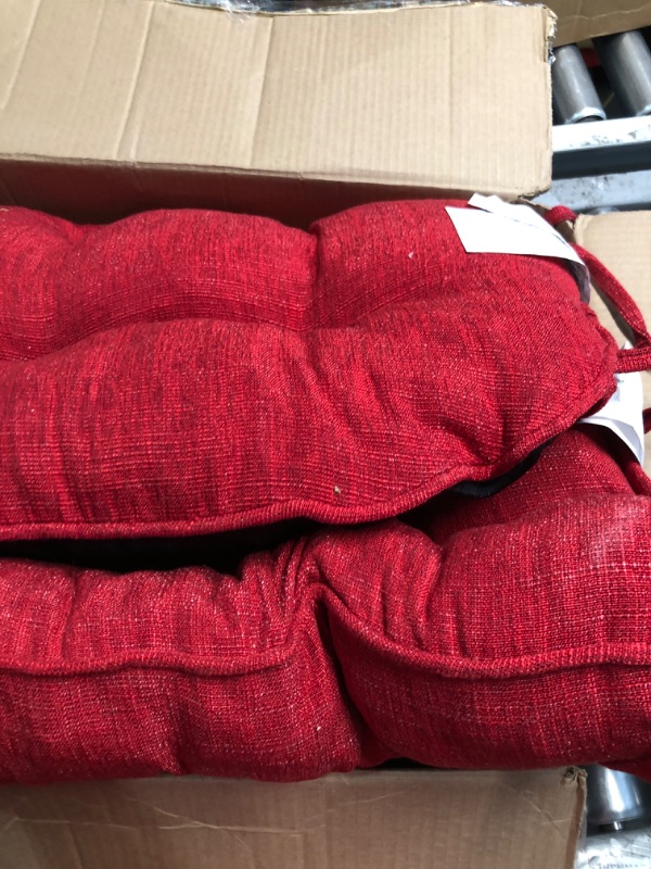 Photo 4 of *****STOCK IMAGE FOR SAMPLE*****
downluxe Indoor Chair Cushions for Dining Chairs, Tufted Overstuffed Textured Memory Foam Kitchen Chair Pads with Ties and Non-Slip Backing, 15.5" x 15.5" x 4", Red, 2 pack 