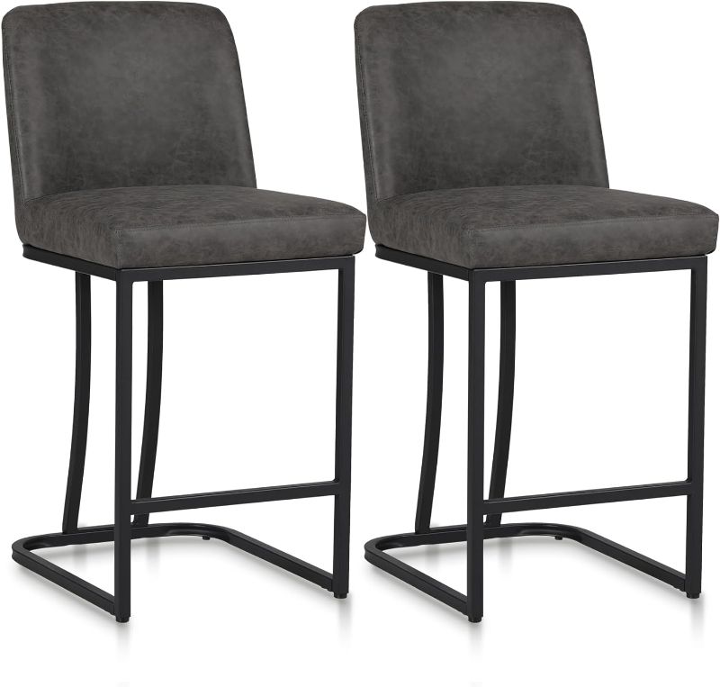 Photo 1 of ***1 Part Of Set Only*** ALPHA HOME Counter Height Bar Stools, 24 Inches Bar Chairs with Upholstered Faux Leather, Bar Stools with Back, Barstools Set of 2 with Grey Metal Frame, Islands Stools for Kitchen Counter and Bar
