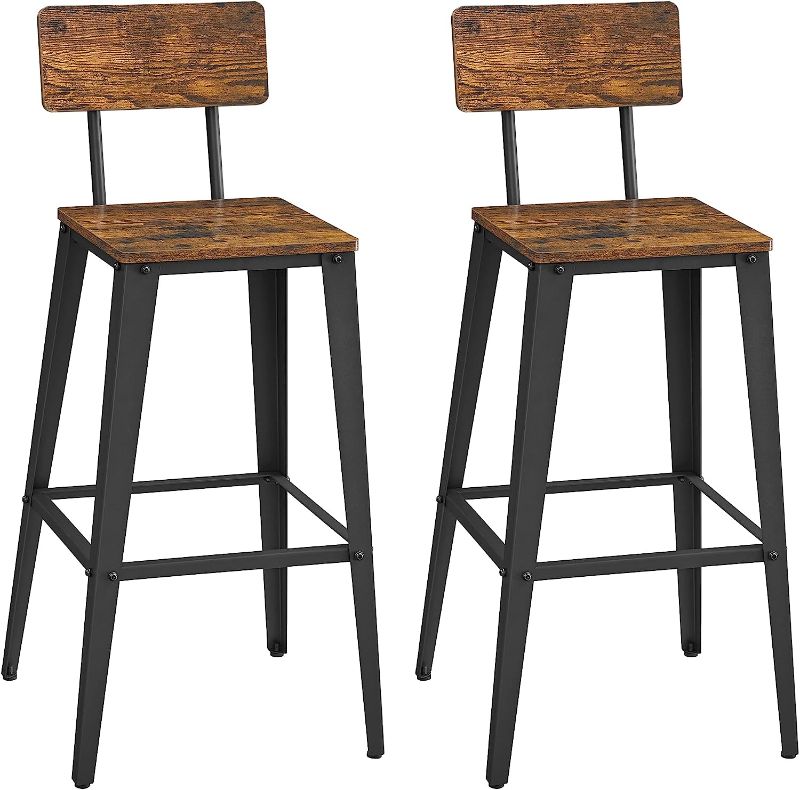 Photo 1 of (Similar to Stock Photo) VASAGLE Set of 2 Bar Stools, Bar Height Stools, Tall Bar Stools with Back, Bar Chairs, Steel Frame, Industrial Style, Easy Assembly, Rustic Brown and Ink Black ULBC078B01
