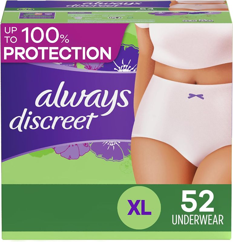 Photo 1 of (Similar to Stock Photo) Always Discreet Adult Incontinence & Postpartum Incontinence Underwear for Women, X-Large, Maximum Protection, Disposable 
