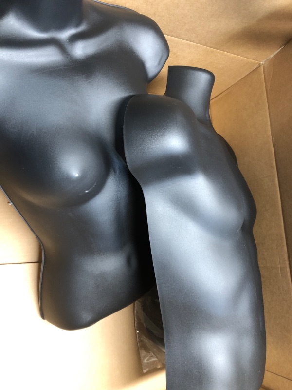 Photo 3 of 2 Pcs Male and Female Mannequin Torso with Stand Black Dress Form Mannequin Hollow Back Body Torso Set Half Body T Shirt Display for Craft Show Counter Top Photo Design, S-Medium Clothes Size
