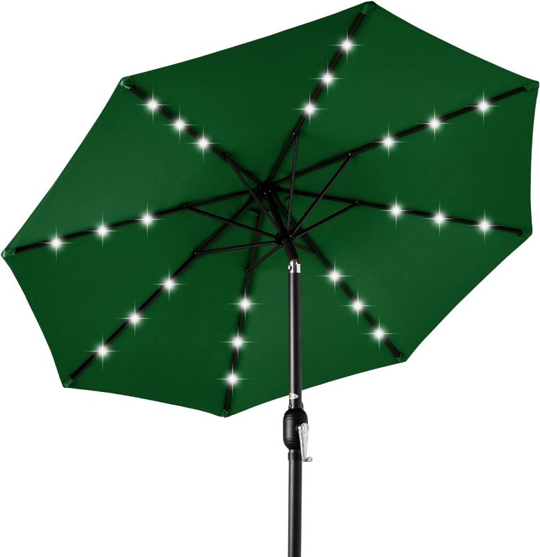 Photo 1 of  11ft Solar Polyester LED Lighted Patio Umbrella w/Tilt Adjustment and UV-Resistant Fabric - Green