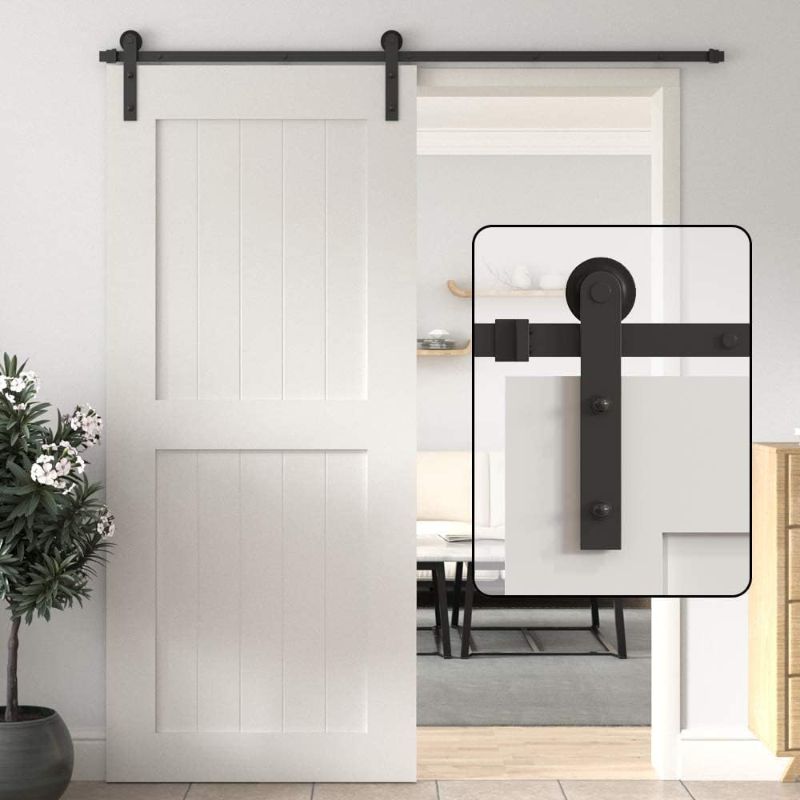 Photo 1 of ***NON-REFUNDABLE, PARTS ONLY****
WINSOON Sliding Barn Door Hardware Kit 5/6/8/10/12/13/15/16FT Single Wood Door Closet Track Roller Set Straight Design Black (6FT Single Door Kit)