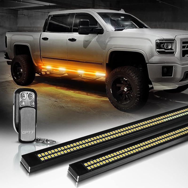 Photo 1 of (used)(adhesive on one of board lights)OPT7 Sidekick 60" Aluminum LED Running Board Lights, 2PCS Weatherproof Rigid Strobe Light Bars