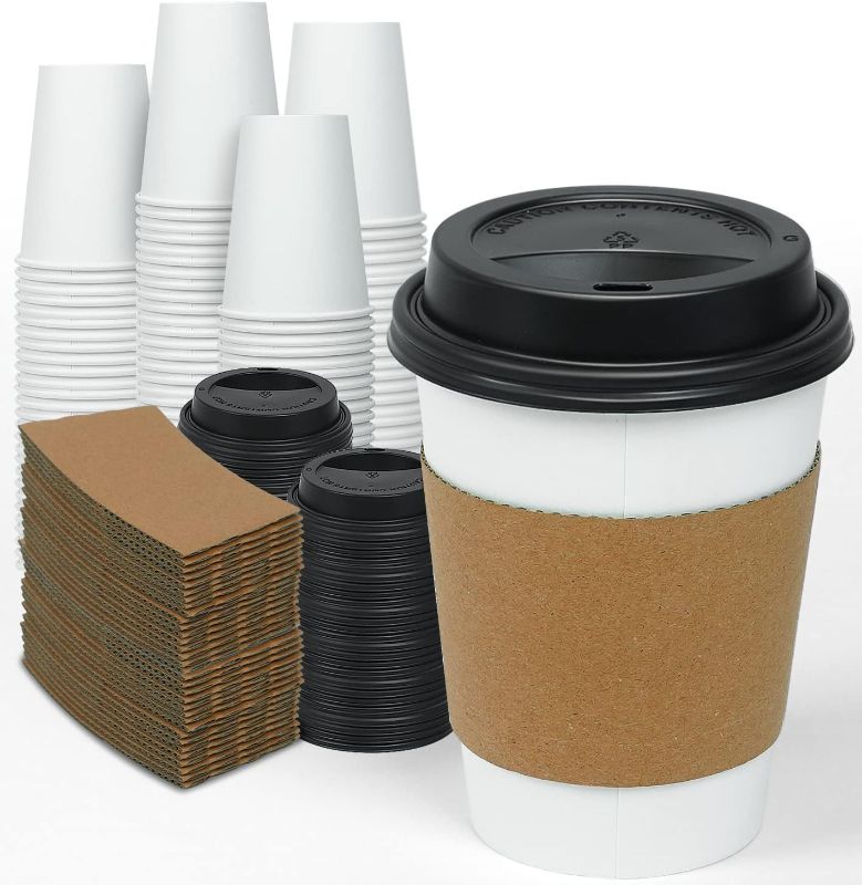 Photo 1 of ***STOCK PHOTO FOR REFERENCE ONLY***
Ginkgo [100 Pack 12 oz Disposable Thickened Paper Coffee Cups with Lids and Sleeves, To Go Hot Coffee Cups for Home, Office, Wedding and Cafes