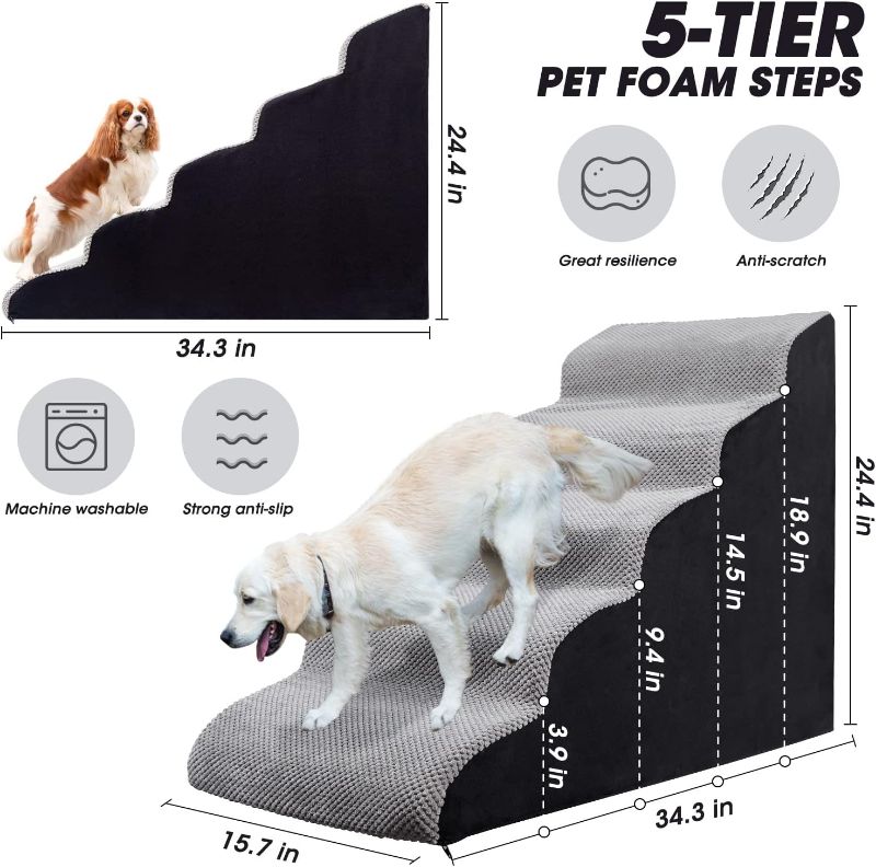 Photo 1 of ***READ NOTES***
Foam 5 Tier Dog Steps&Stairs for High Beds 25 inches High, Tall Extra Wide Pet Stairs/Steps for High Beds/Bedsides,Non-Slip Dog Ramps for Small Dogs, for Older Dogs/Cats Injured(Grey)