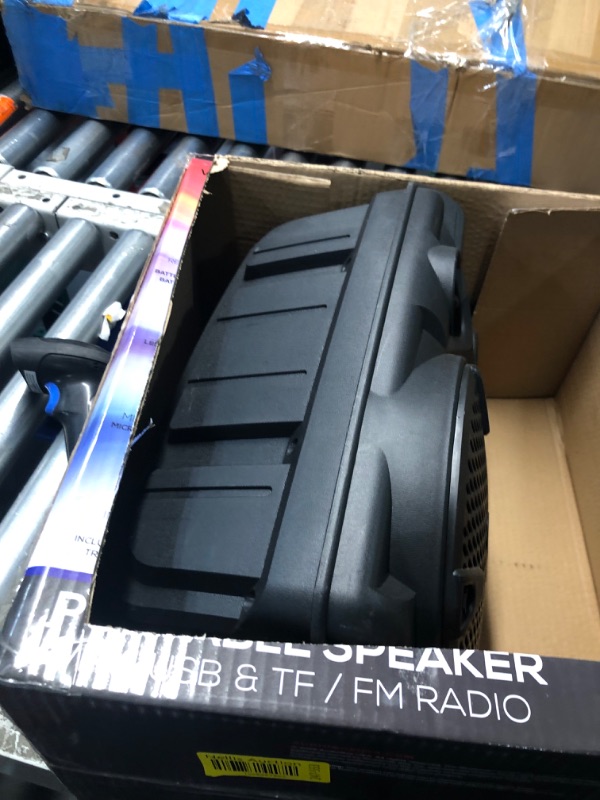 Photo 1 of ***USED - NO POWER CORD OR STAND - UNABLE TO TEST - SEE PICTURES***
AUDIOBOX ABX-82S Portable 8" PA Speaker with Stand, WaveSync™ Technology, Bluetooth, LED Lights, 1100W - Includes Microphone & USB Cable