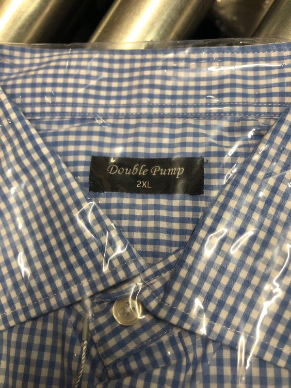 Photo 1 of ***SIZE 2XL***Double Pump Mens Button Down Long Sleeve Shirts Regular Fit Dress Shirts Business Casual Plaid Shirts Navy White Check 09