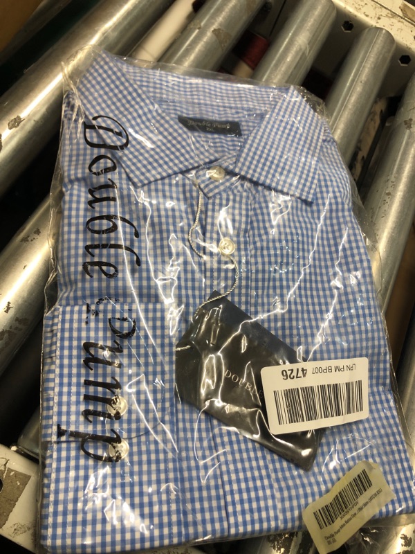 Photo 1 of ***SIZE 2XL***Double Pump Mens Button Down Long Sleeve Shirts Regular Fit Dress Shirts Business Casual Plaid Shirts Navy White Check 09