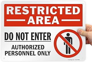 Photo 1 of SmartSign 10 x 14 inch “Restricted Area - Do Not Enter, Authorized Personnel Only” OSHA Metal Sign, 40 mil Laminated Rustproof Aluminum, Red, Black and White