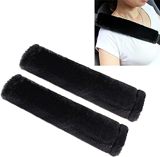 Photo 1 of Amooca Soft Faux Fur Universal Fit Seatbelt Cover Car Truck SUV Airplane Seat Belt Shoulder Pad for Carmera Backpack Straps Neck Cushion Protector 2 Pack Black